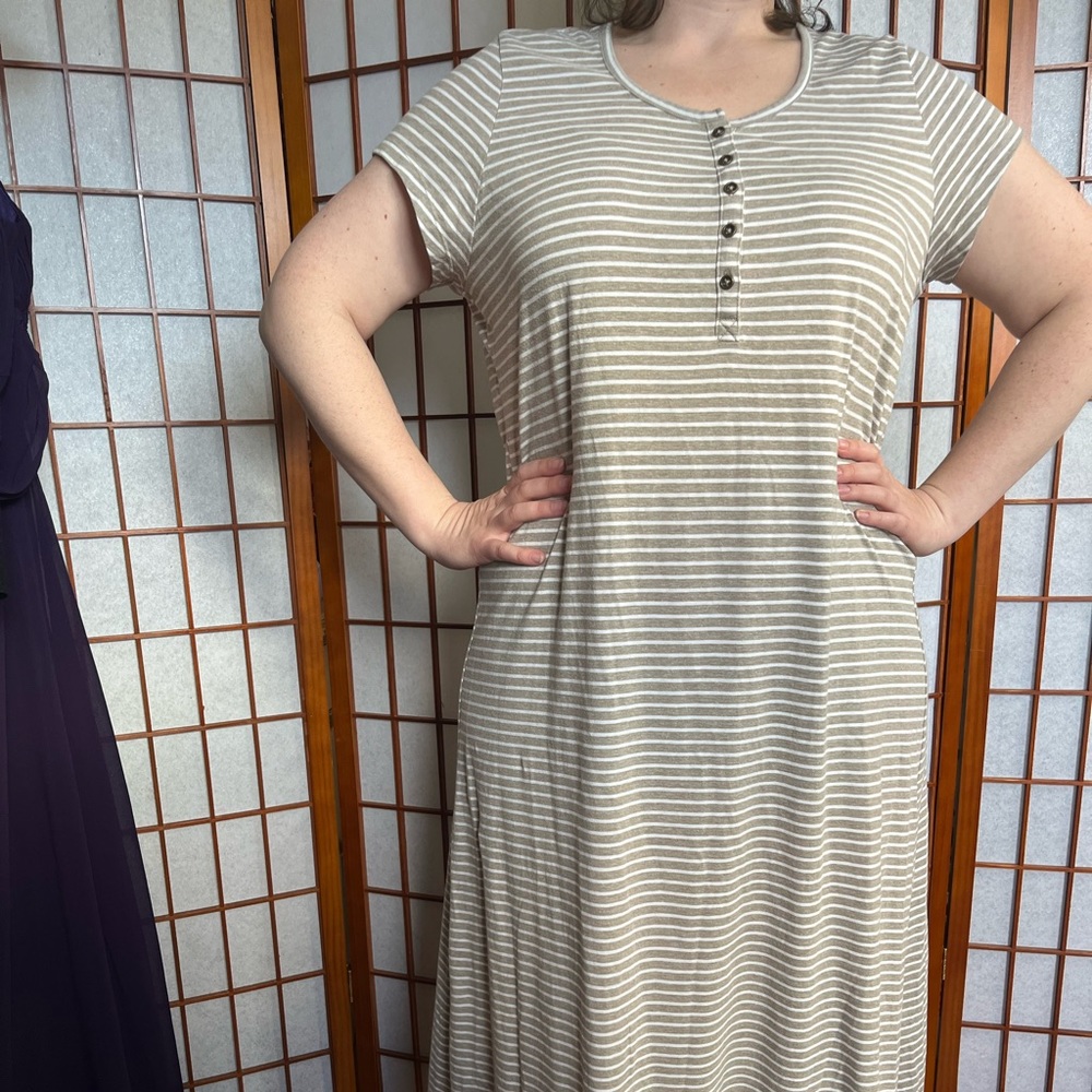 Floor length striped T-shirt dress